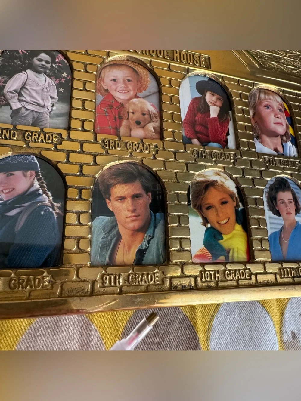 Vintage brassy School Days hanging picture frame